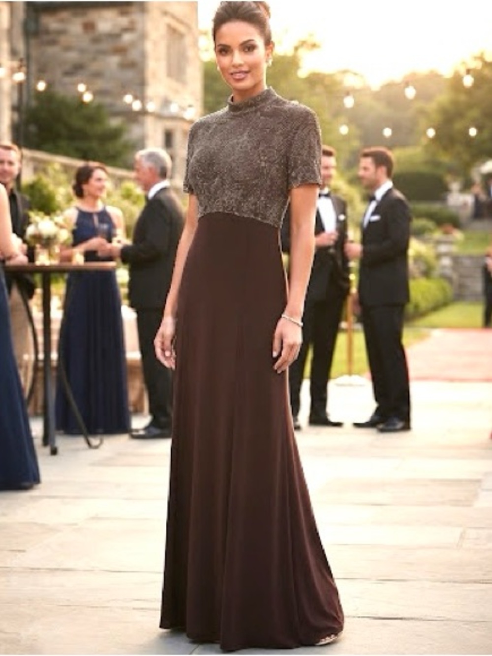 Black tie by Oleg Cassini Sequined Bodice Maxi Dress 10